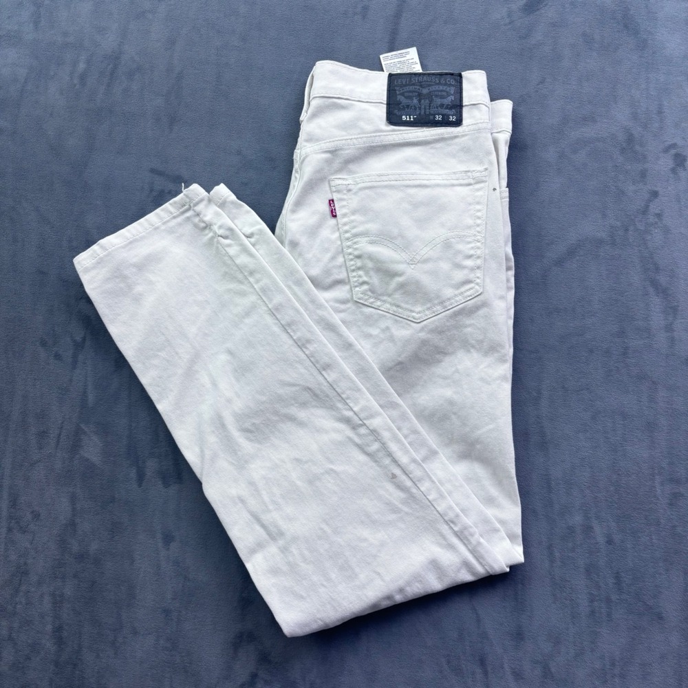 Levis 511 Slim Fit Jeans Mens 32x32 Off White Cream Denim Pants 04511-3249